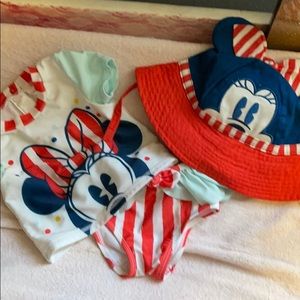 Minnie Mouse swimsuit and hat